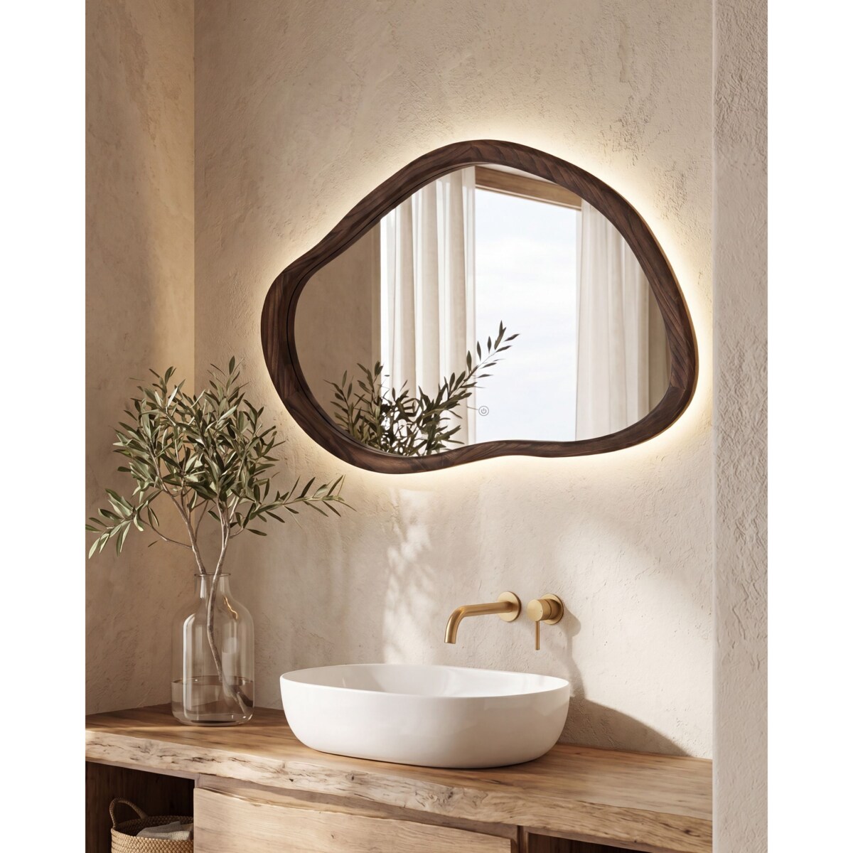 Lustro łazienkowe LED MANCEY 93 cm 60 cm Ciemnobrązowy