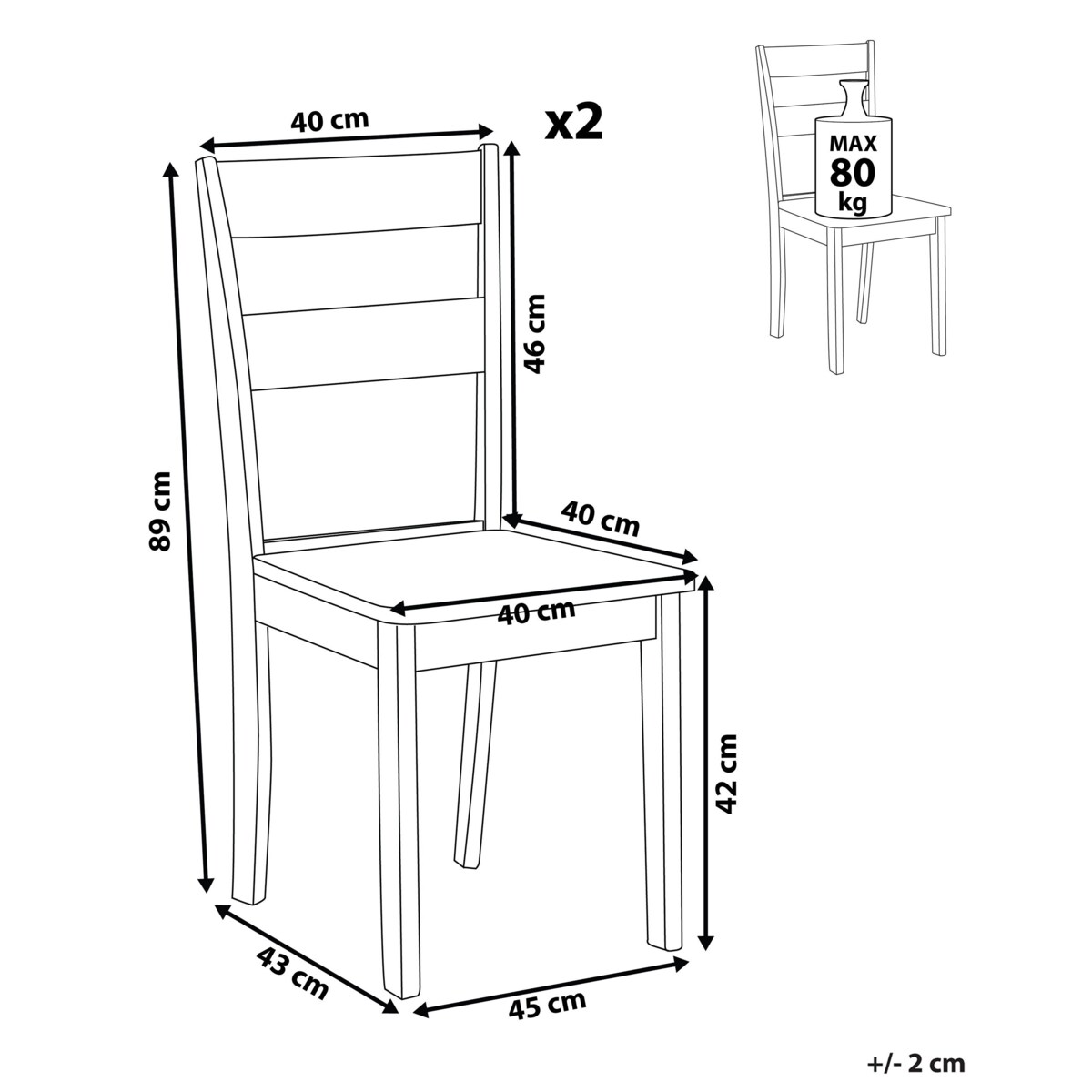 Zestaw 2 krzeseł do jadalni drewniany jasny z czarnym GEORGIA
