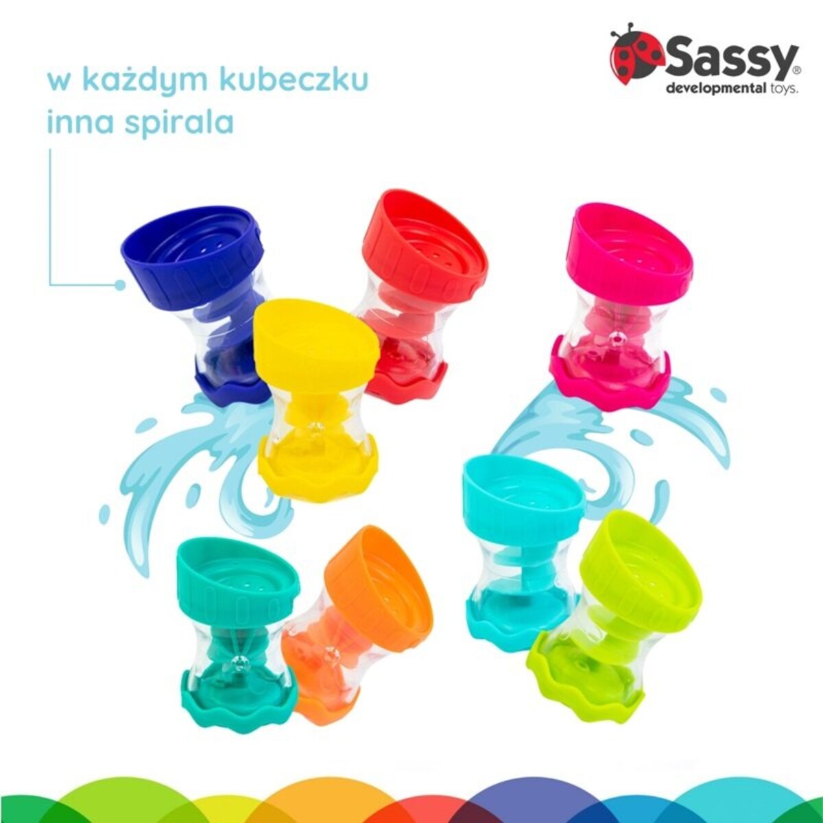 Kubeczki do kąpieli, zestaw zabawek do wody, 8 szt., 6 m+, Sassy