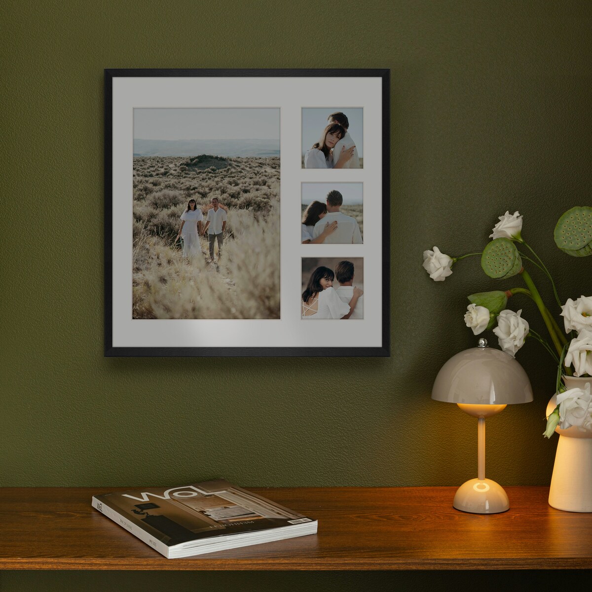 Ramka na 4 zdjęcia 1x 21x30 cm 3x 9x9 cm rama czarna 40x40 cm foto galeria zdjęć FRAMAI