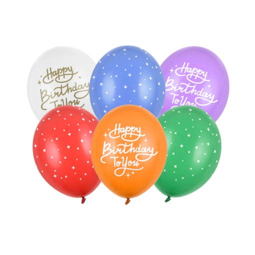 Balony 30 cm, Happy Birthday To You, mix (1 op. / 6 szt.)