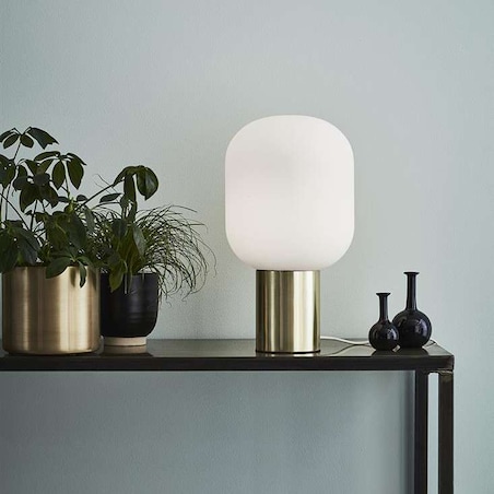 Modernistyczna LAMPA stołowa BROOKLYN 107868 Markslojd stojąca LAMPKA biurkowa tuba mosiądz biała