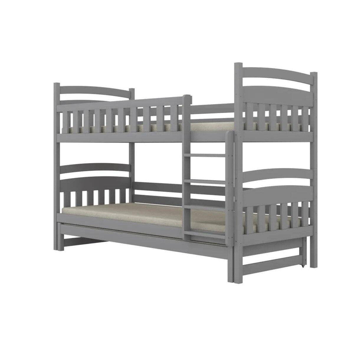 Łóżko piętrowe JULITA 180x80 szare drewniane trzyosobowe