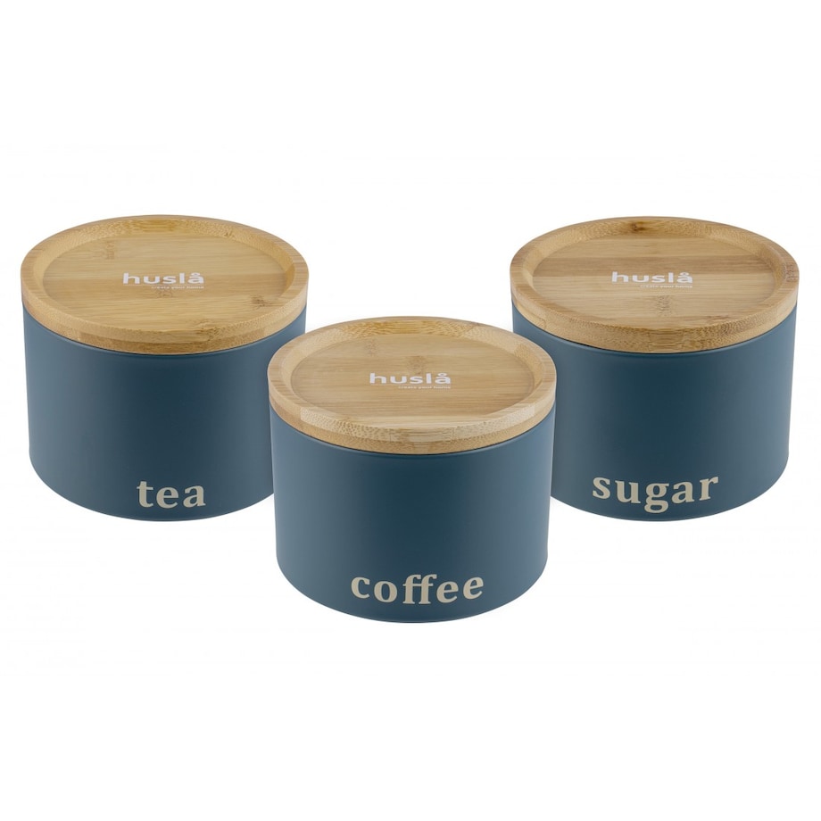 Zestaw 3 pojemników do przechowywania kawa herbata cukier HUSLA