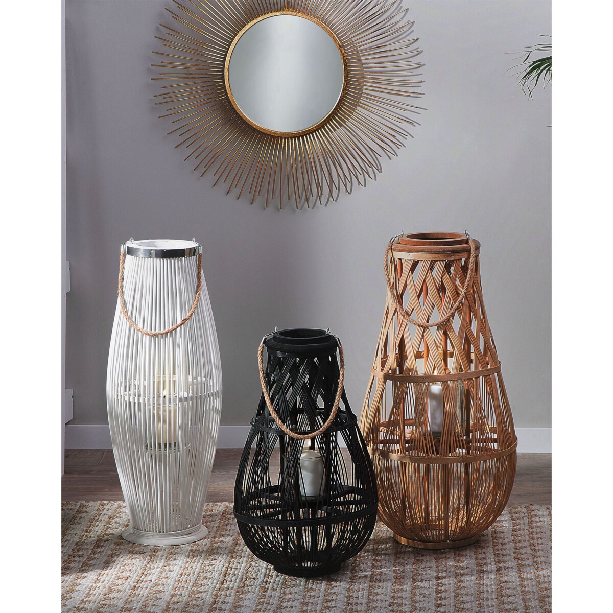 Lampion drewniany 56 cm czarny TONGA