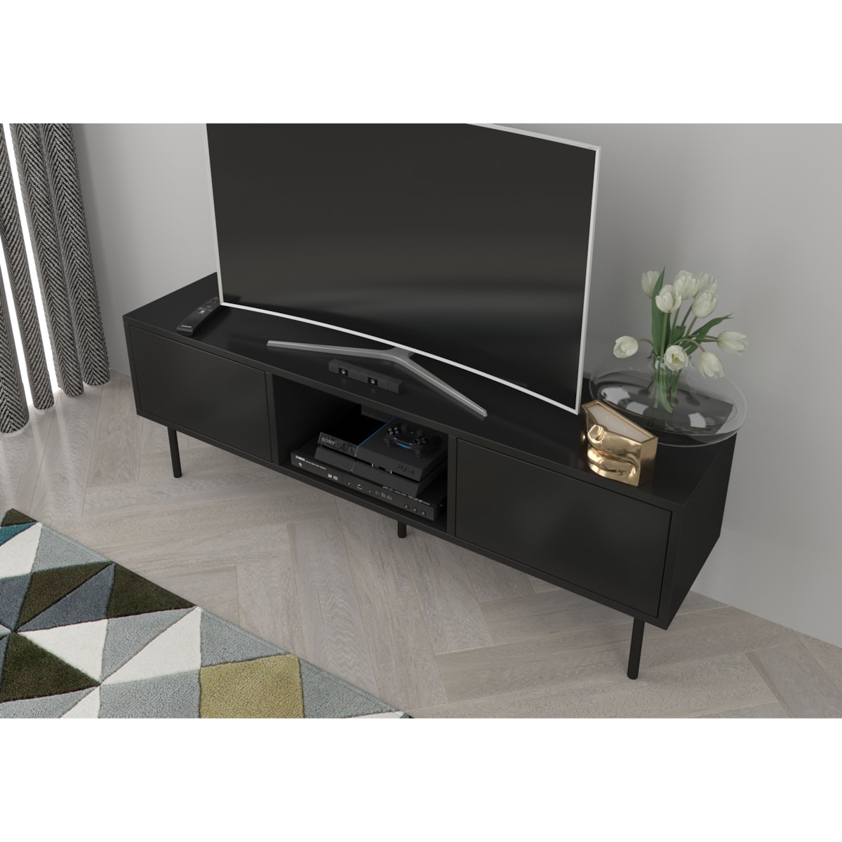 Czarna nowoczesna komoda RTV Dancan MIRKA / szer. 130 cm