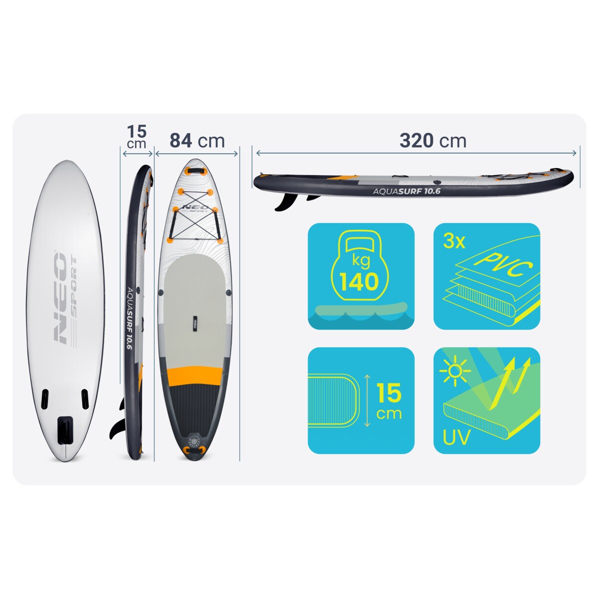 Deska SUP do pływania pompowana Paddle Aquasurf 320cm Neo-Sport
