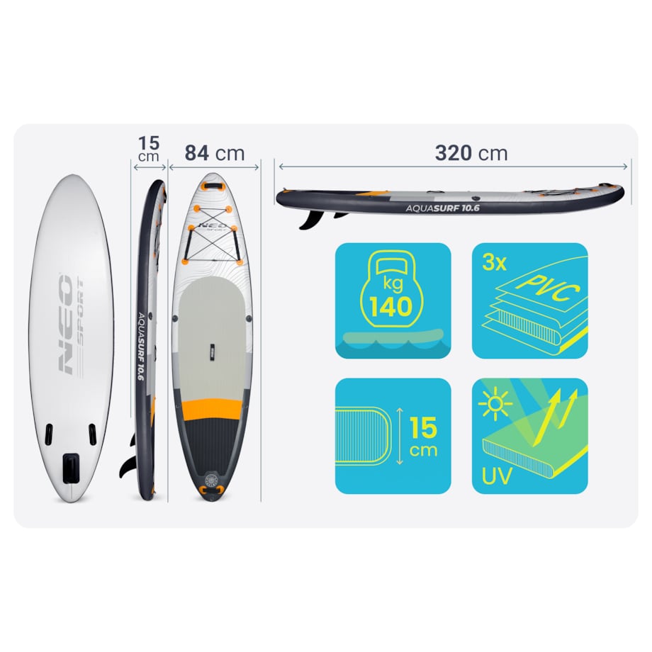 Deska SUP do pływania pompowana Paddle Aquasurf 320cm Neo-Sport