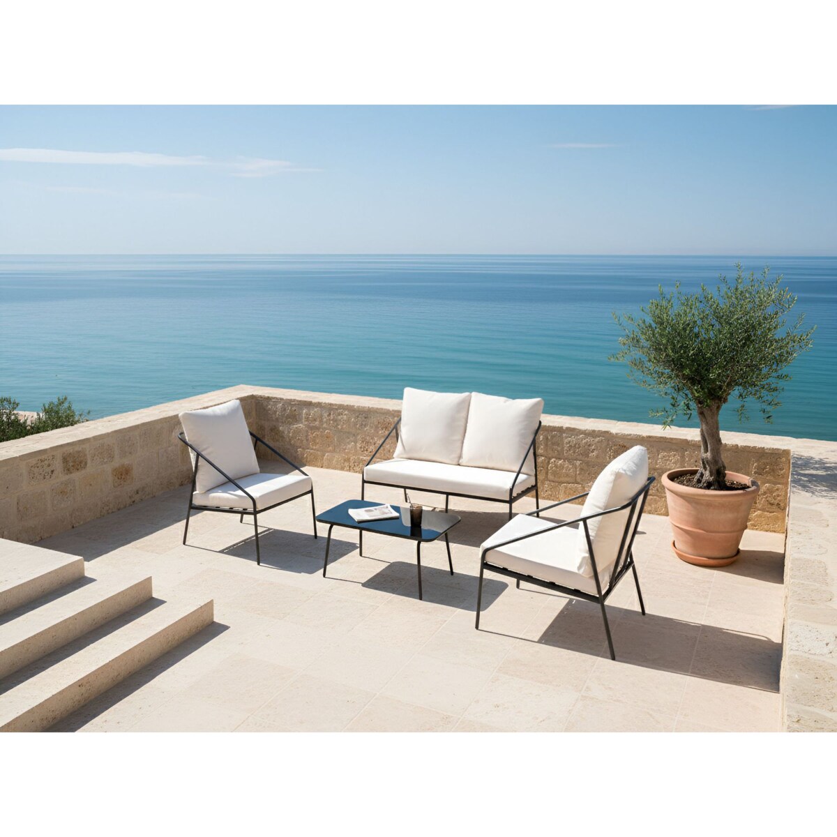 Zestaw ogrodowy ze stolikiem dla 4 osób USTICA Metal Czarny