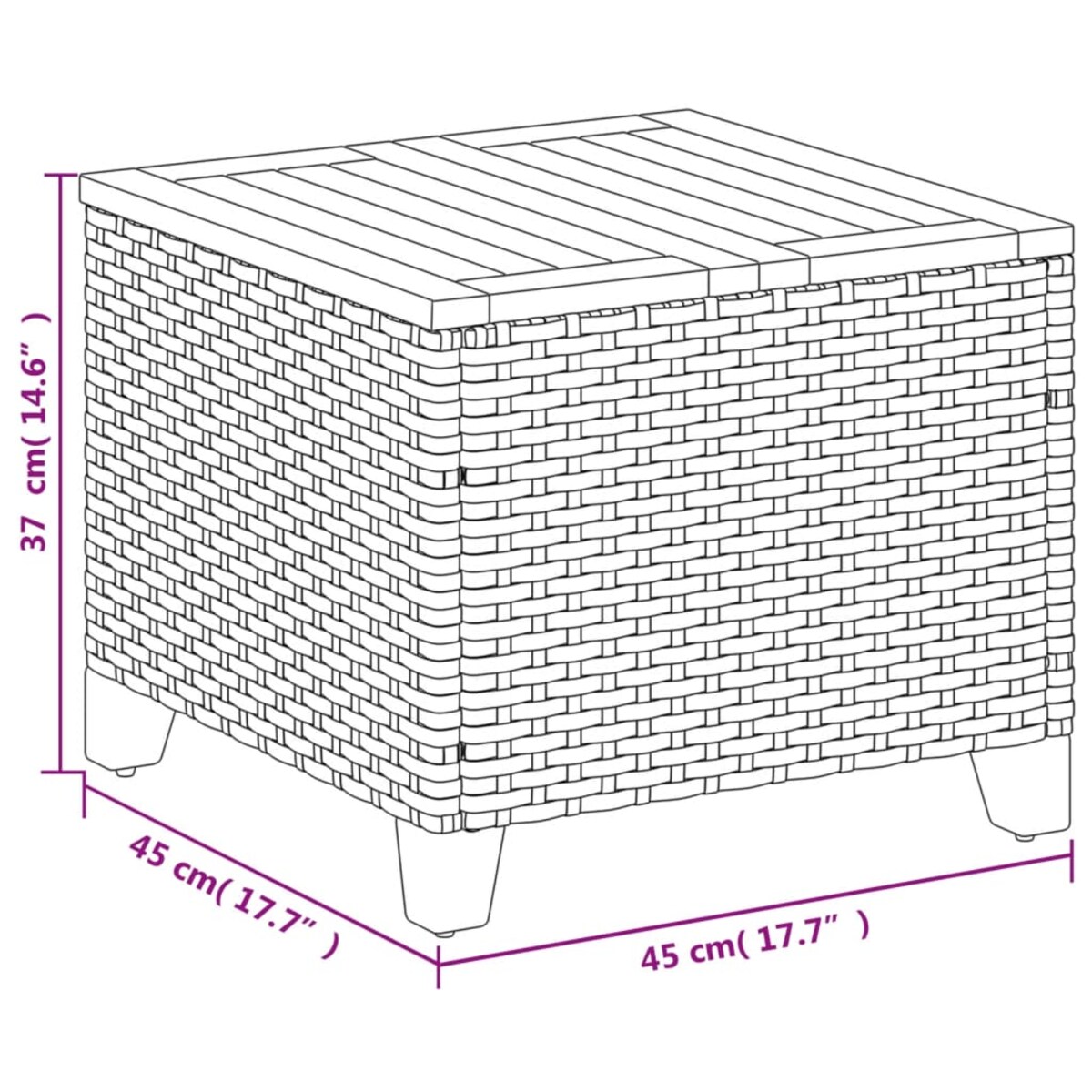 vidaXL Stolik ogrodowy, czarny, 45x45x37 cm, polirattan i akacja