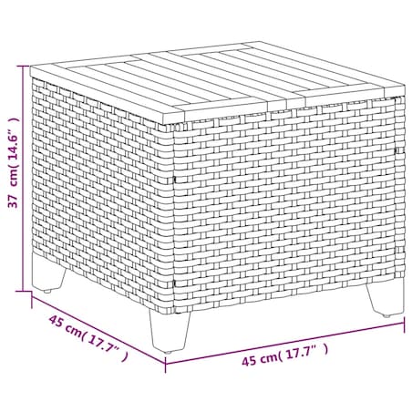 vidaXL Stolik ogrodowy, czarny, 45x45x37 cm, polirattan i akacja