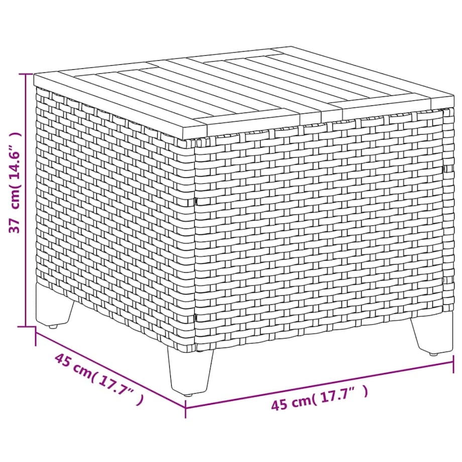 vidaXL Stolik ogrodowy, czarny, 45x45x37 cm, polirattan i akacja