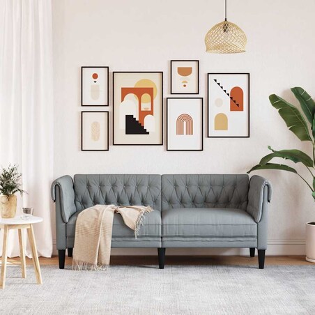 vidaXL Sofa Chesterfield, dwuosobowa, jasnoszara, obita tkaniną