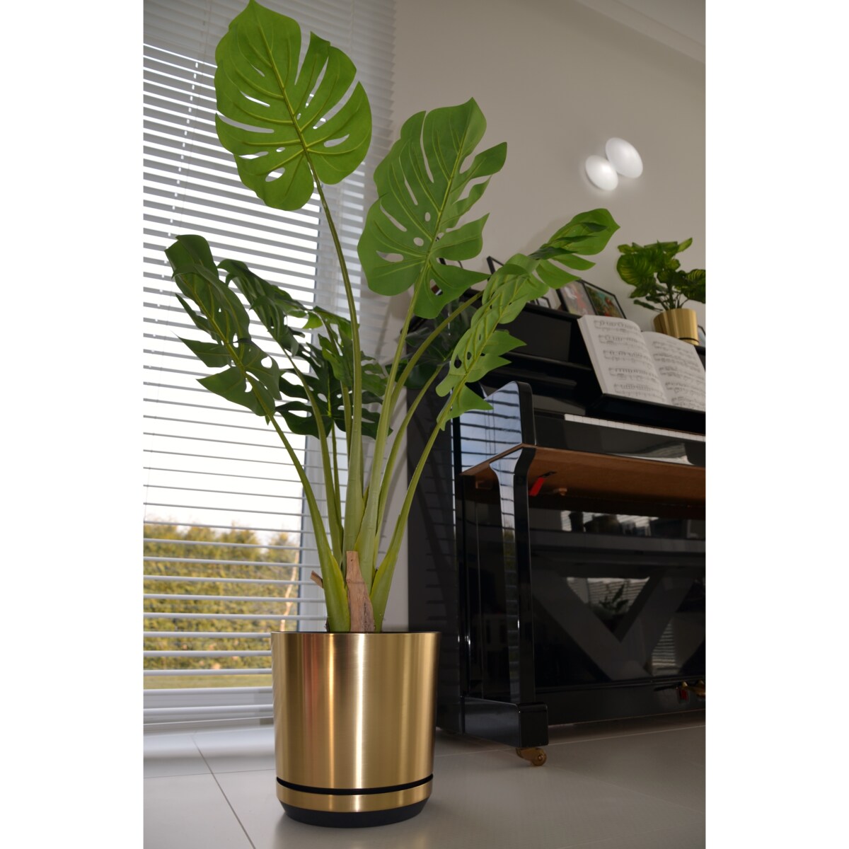 26 cm wzór MOSIĄDZ Doniczka z podstawką nowoczesna elegancka loft industrialny klasyczny połysk efekt szczotkowanego metalu