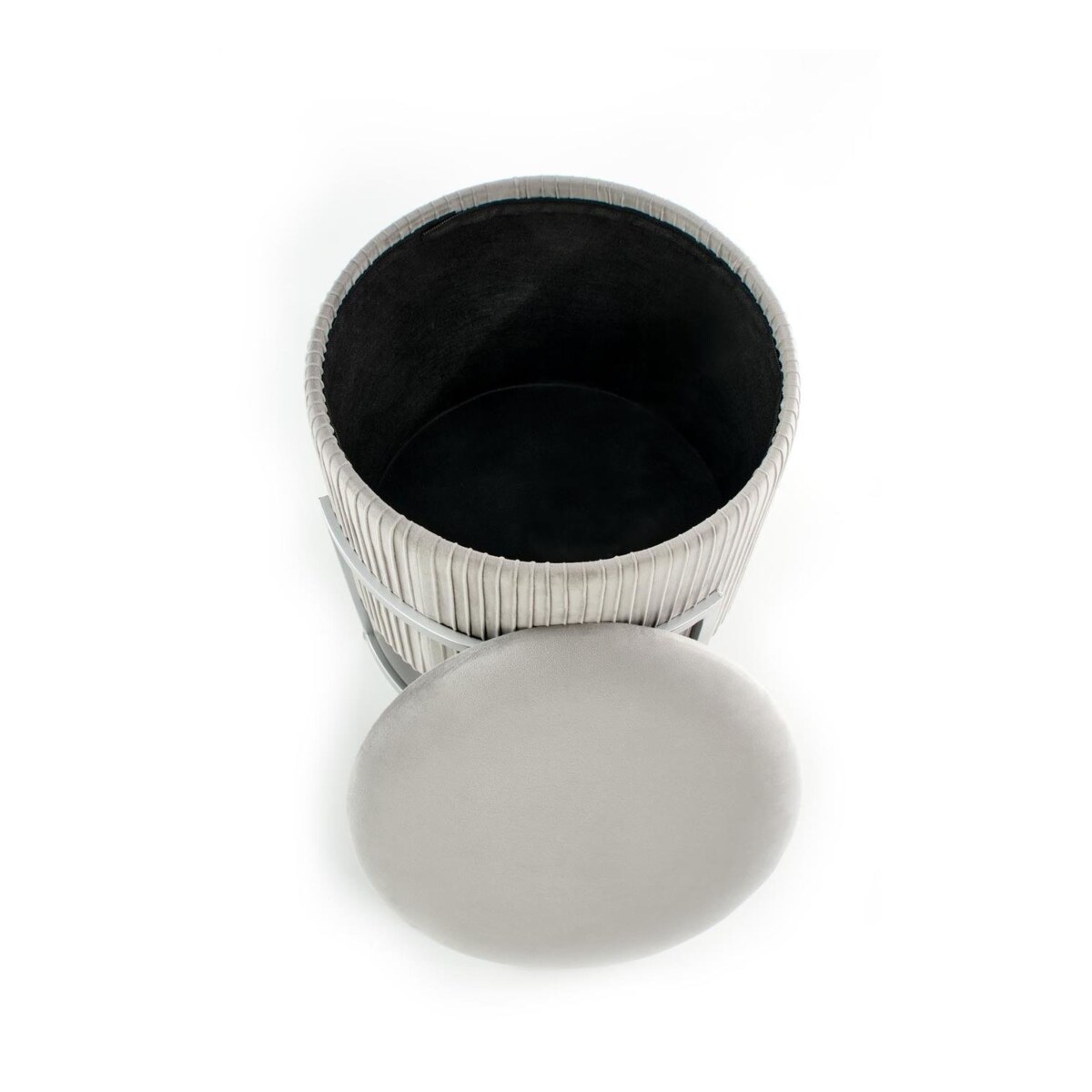 PUFA OKRĄGŁA Darbi szara ZE SCHOWKIEM srebrna podstawa