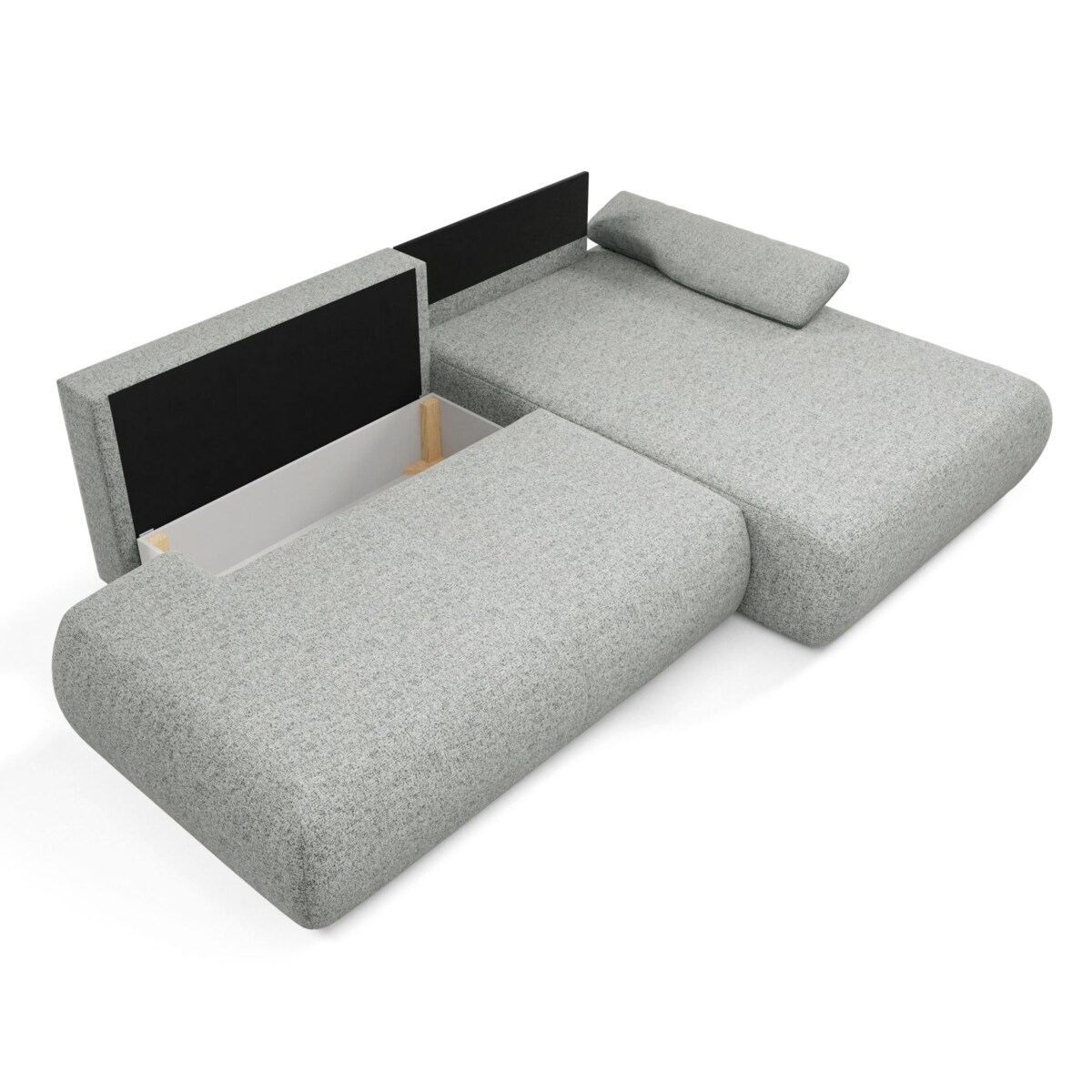 Narożnik rozkładany PENTI z pojemnikiem na pościel, prawy, szary