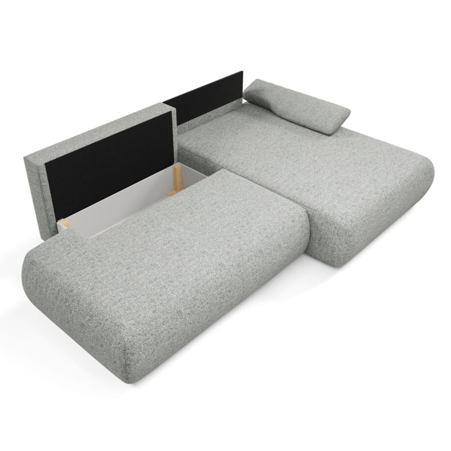 Narożnik rozkładany PENTI z pojemnikiem na pościel, prawy, szary