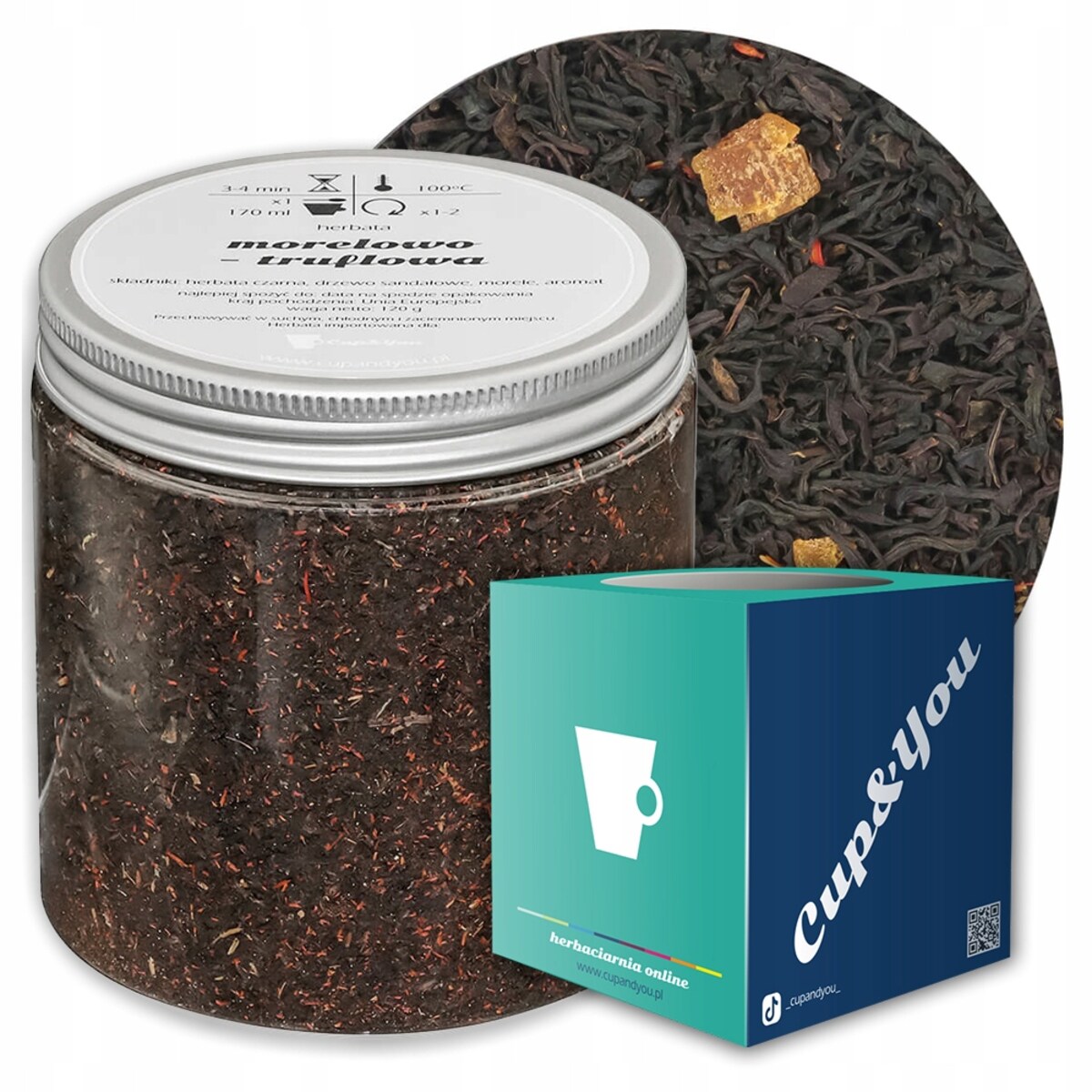 Herbata czarna MORELOWO TRUFLOWA o smaku wykwintnych trufli z nutą moreli - herbata liściasta sypana mieszanka napar susz - gotowa na prezent upominek