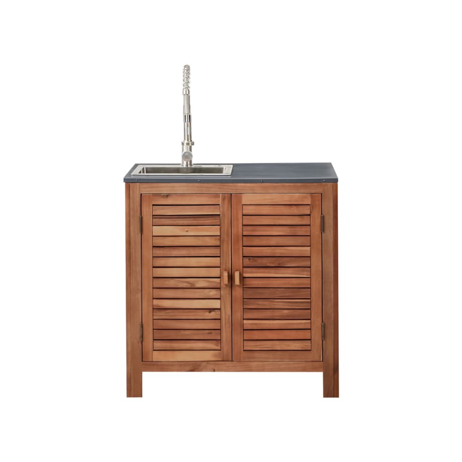 Szafka kuchenna ogrodowa ze zlewem BRUCOLI Drewno akacjowe 80 cm 50 cm Brązowy/ srebrny