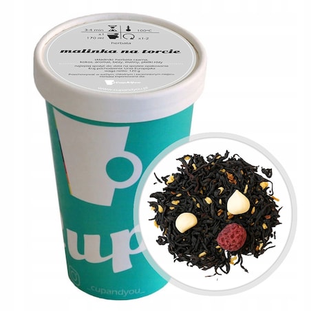 Herbata czarna MALINKA NA TORCIE sypana płatki róży kokos maliny bezy 120g - herbata liściasta sypana mieszanka napar susz
