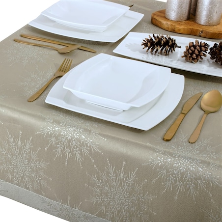 Obrus Śnieżynka beżowy - 120x160 cm - beżowy