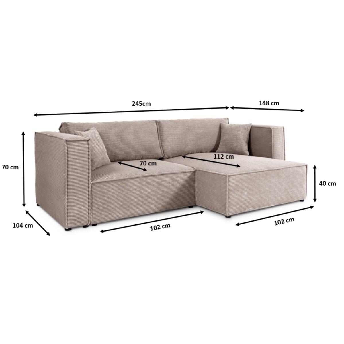 Narożnik KEYMON z funkcją spania sztruks Kolor: POSO 100