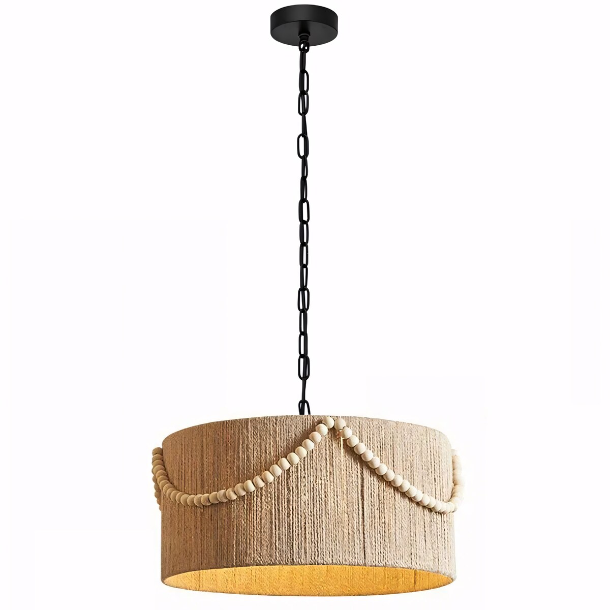 Lampa Sufitowa Wisząca App1741-1Cp 40Cm Czarny, Metal, Sznurek Jutowy