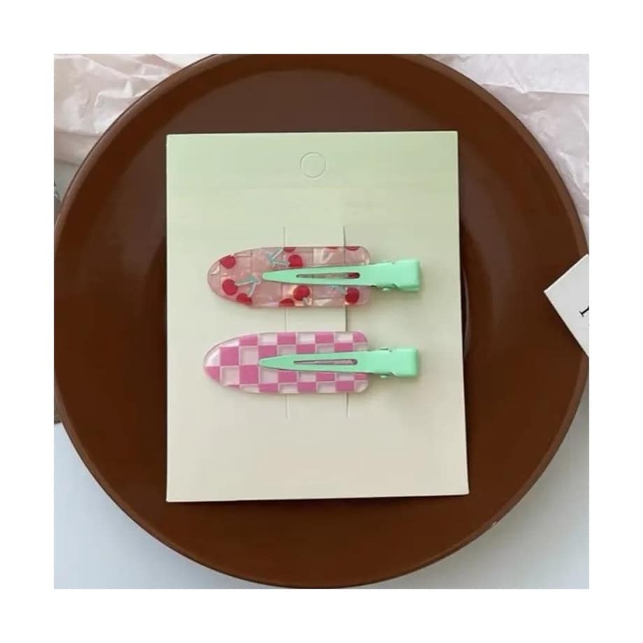 Zestaw 2 spinek wsuwek, klamerek do włosów, wisienki, krata SP392