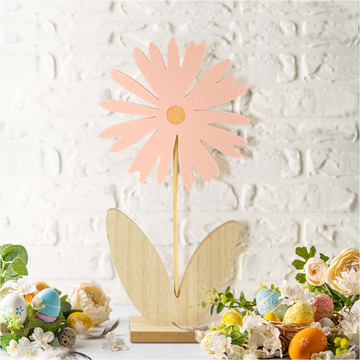 Kwiatek Drewniany 32 Cm Dekoracja Ozdoba Wielkanocna Na Stół Stokrotka Różowy