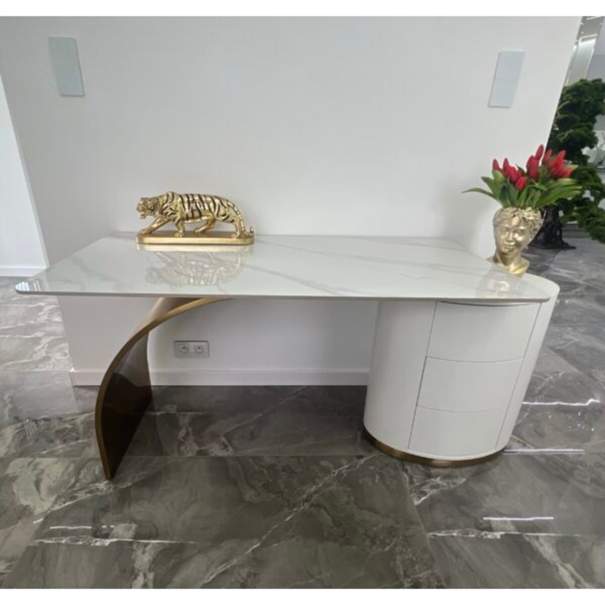 Biało- złote biurko ze stali nierdzewnej Mediolan Premium 160x70x75