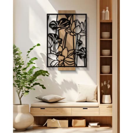 Dekoracja ścienna Lotus, kolor czarny i brązowy, żelazo i płyta MDF, 60 x 90 cm, do salonu i przedpokoju, Mauro Ferretti