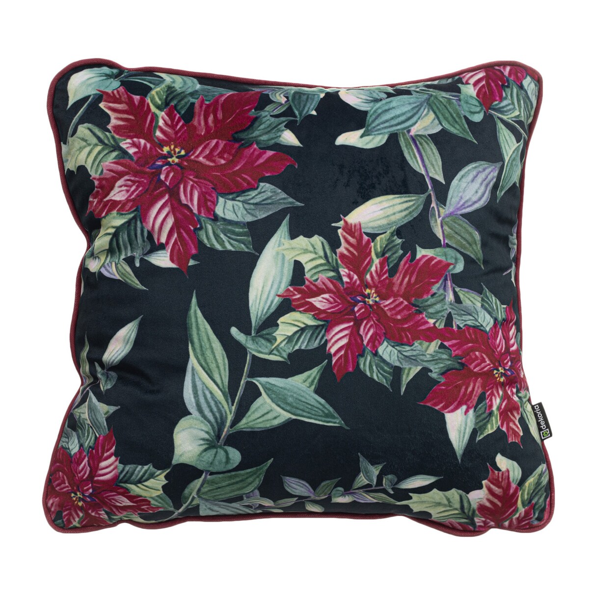 Poszewka na poduszkę Poinsettia Elegance 43x43 cm boże narodzenie, święta, świąteczne, czarny-zielony-czerwony-wielokolorowy, 43x43 cm