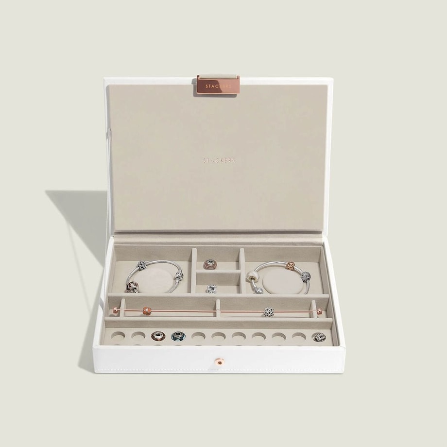 Pudełko na charmsy Stackers classic białe różowe złoto z pokrywką