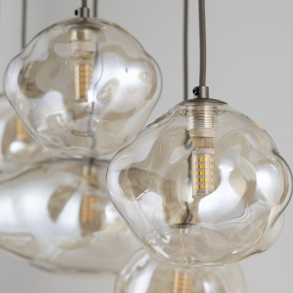 Lampa Wisząca Tk Lighting Nebia Brązowa Tytan 10Xg9 Koniakowe Klosze Nieregularne Szkło