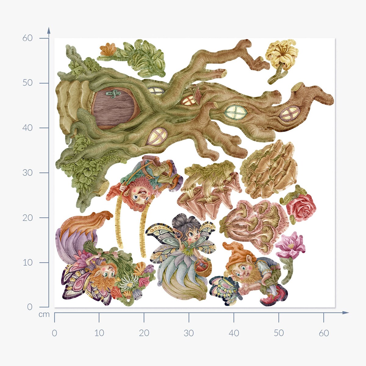 Zestaw naklejek na ścianę, Wróżkowy las, 60cm