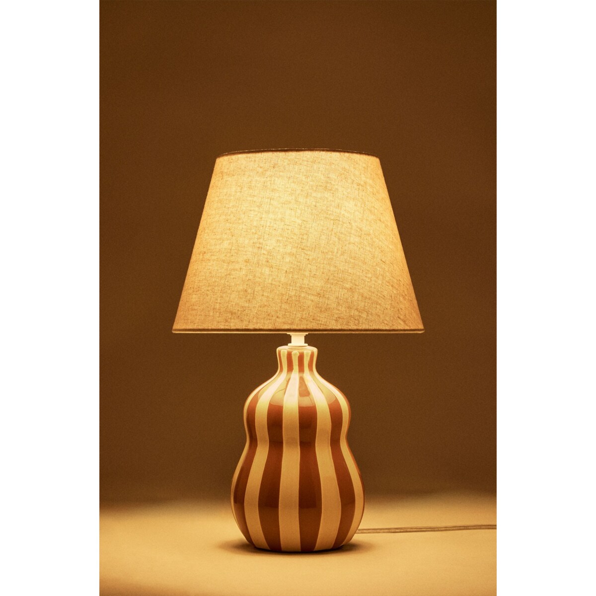 Lampa stołowa Jolira ceramiczno-lniana 40 cm, paski bordowe