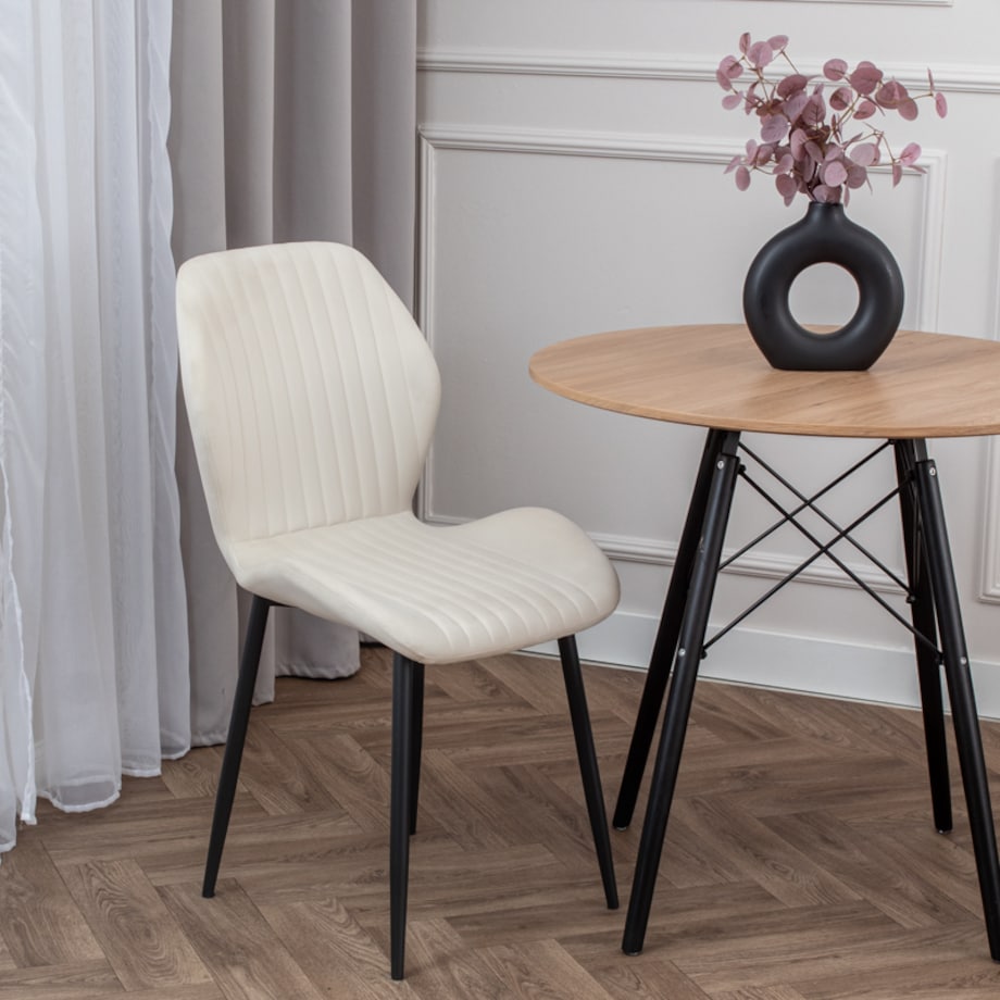 Krzesło tapicerowane do salonu jadalni pikowane welurowe beżowe