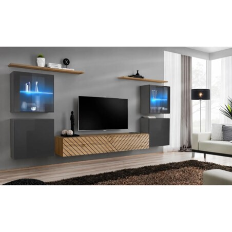 Meblościanka SWITCH LAMEL XIV szara/dąb wotan