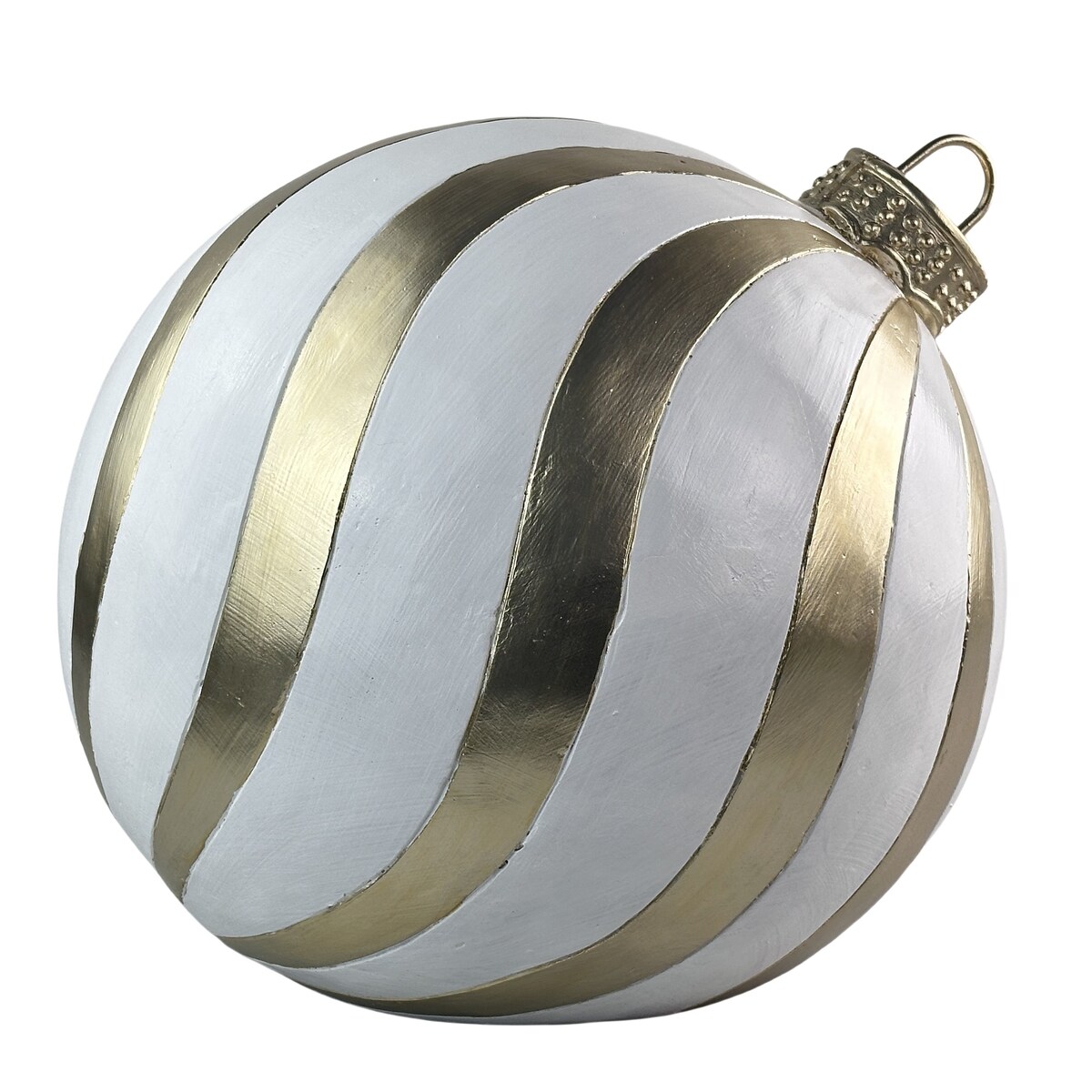 Dekoracja - duża bombka 41,5x41,5x39 w białe i złote pasy