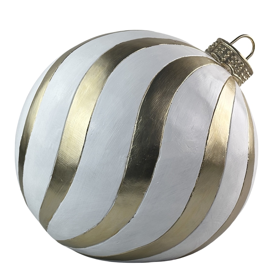 Dekoracja - duża bombka 41,5x41,5x39 w białe i złote pasy