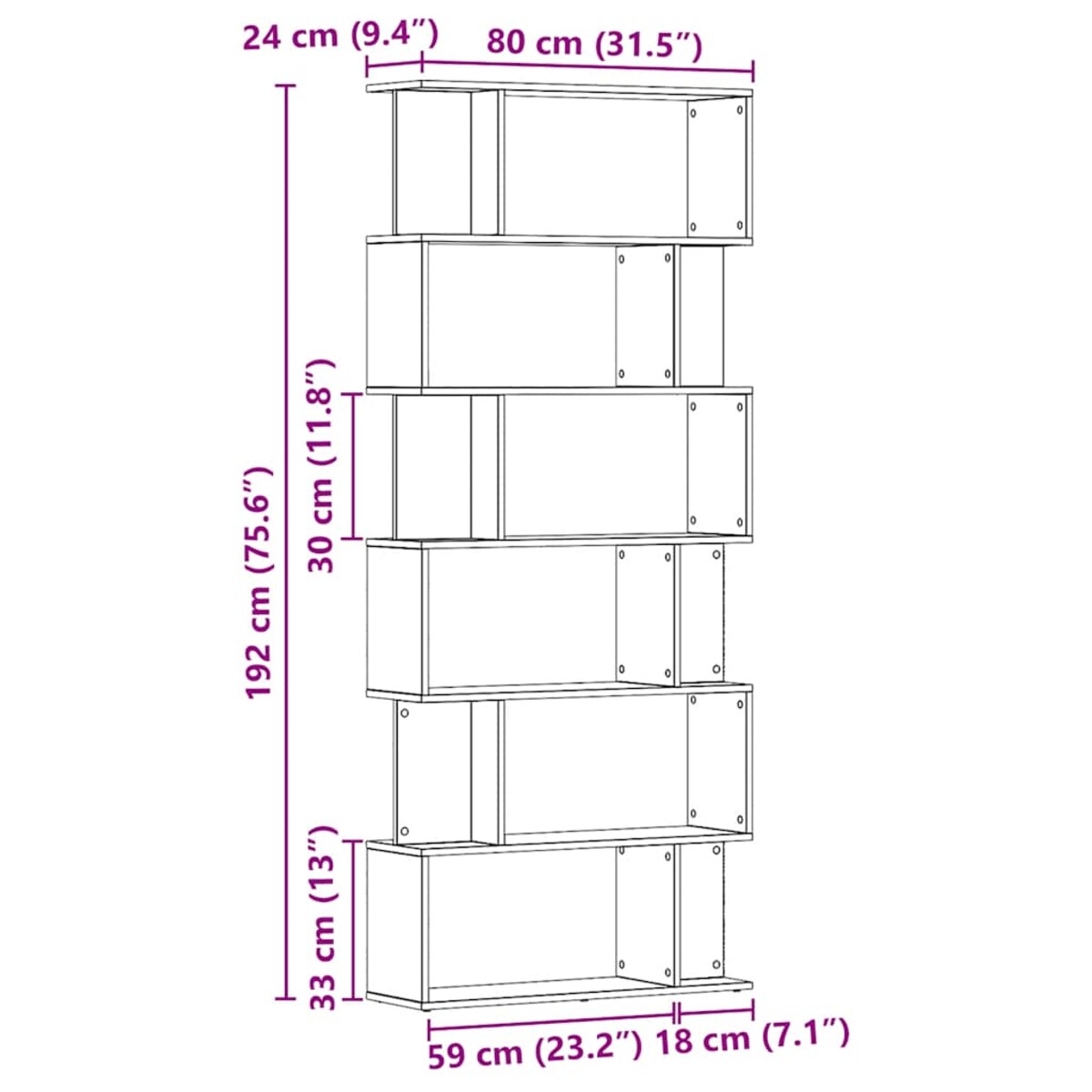 vidaXL Regał na książki, dąb artisan, 80x24x192 cm