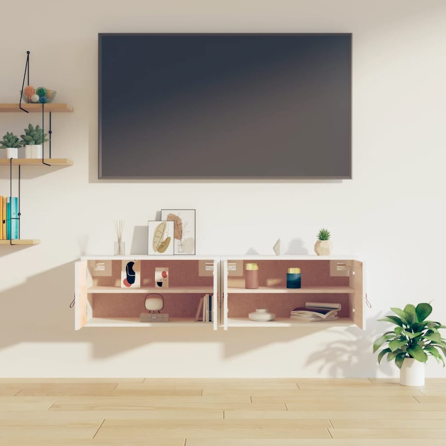 vidaXL Szafki ścienne, 2 szt., białe, 60x30x30 cm, lite drewno sosnowe