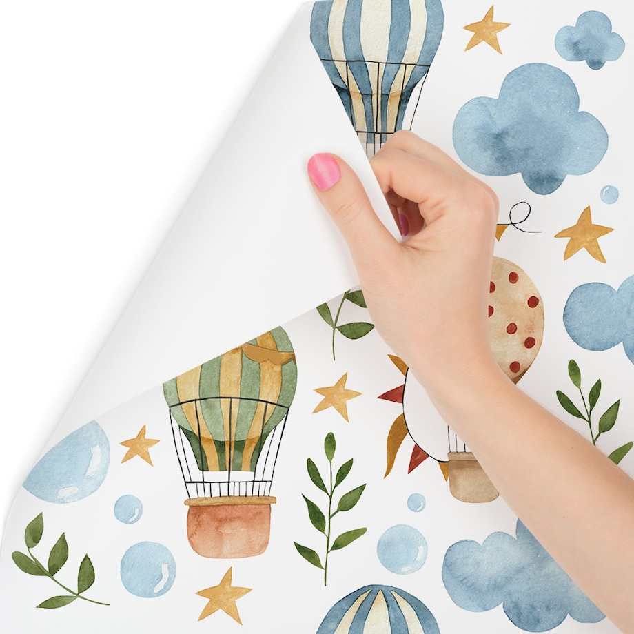 Tapeta Dla Dzieci CHMURKI Balony Gwiazdki Rośliny