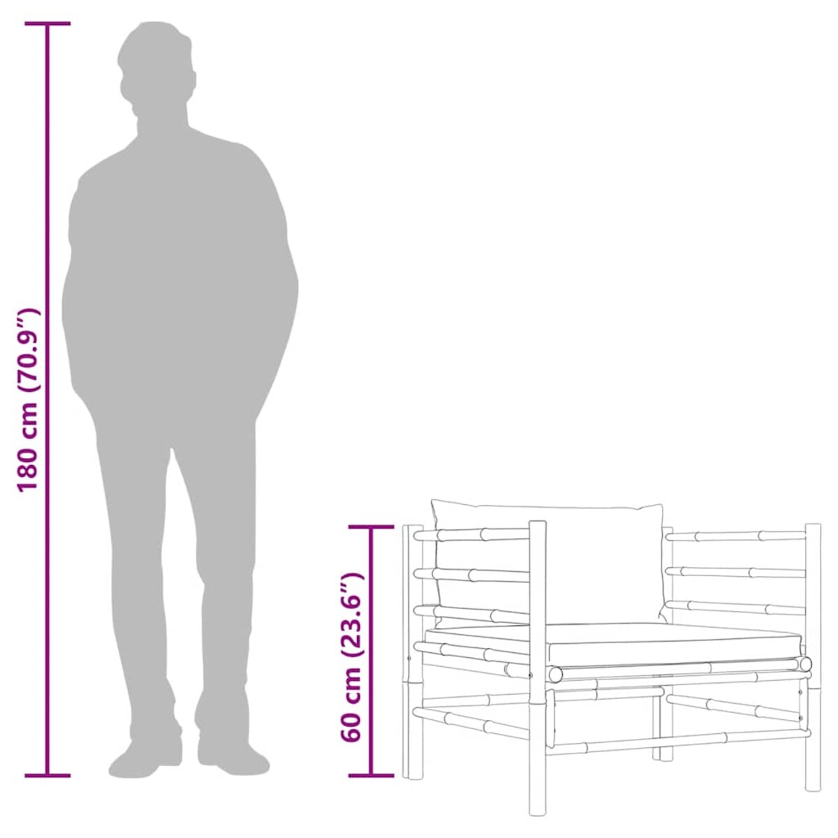 vidaXL Sofa ogrodowa, śmietankowe poduszki, bambus