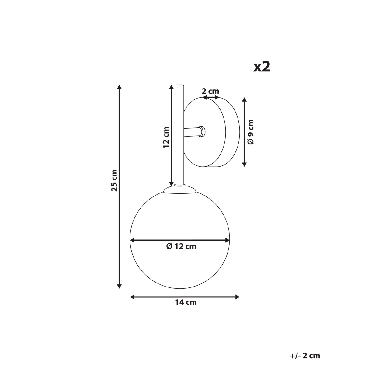 Zestaw 2 szklanych lamp ściennych różowy ANADYR
