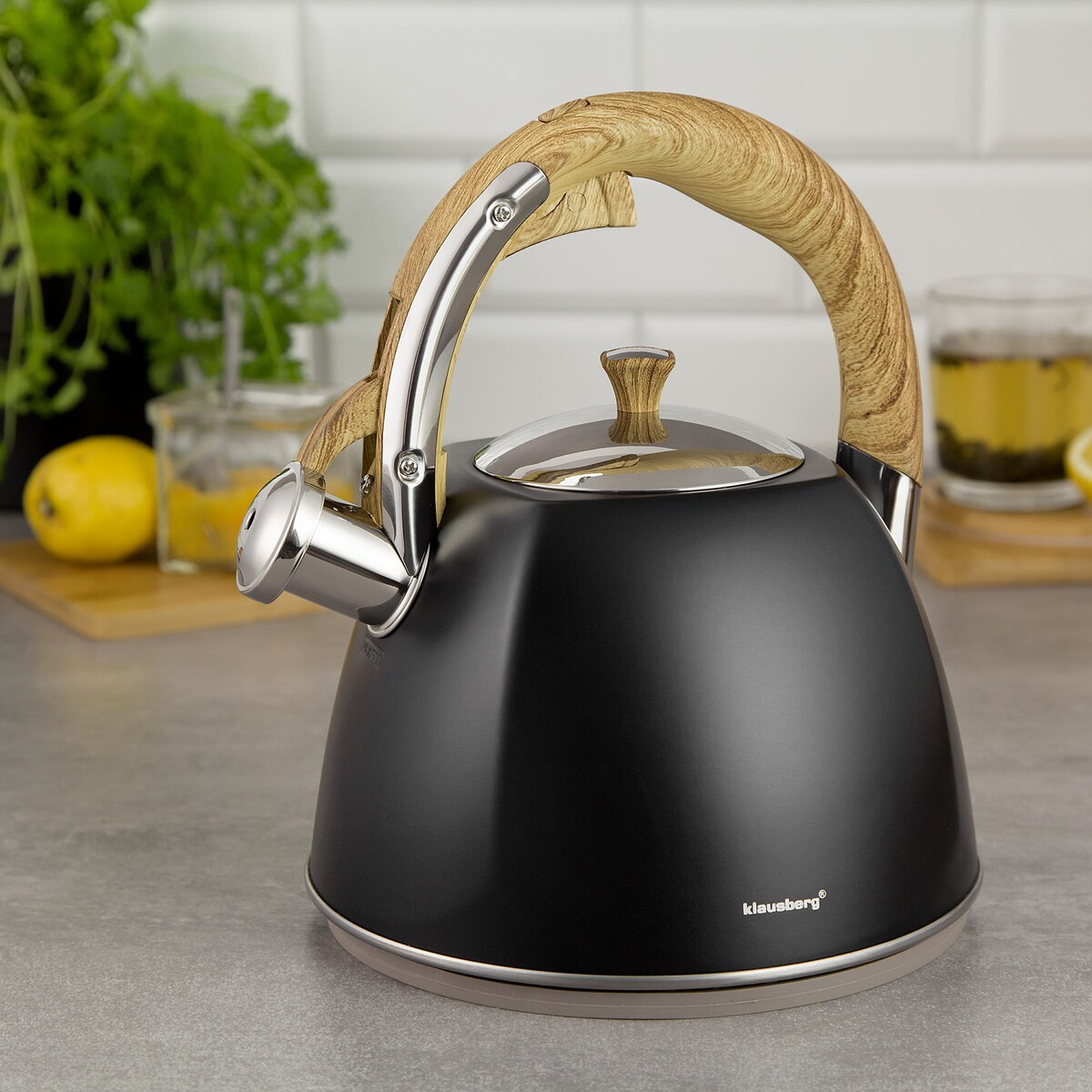 Czajnik stalowy z gwizdkiem lakierowany 3.0L czarny matowy KLAUSBERG