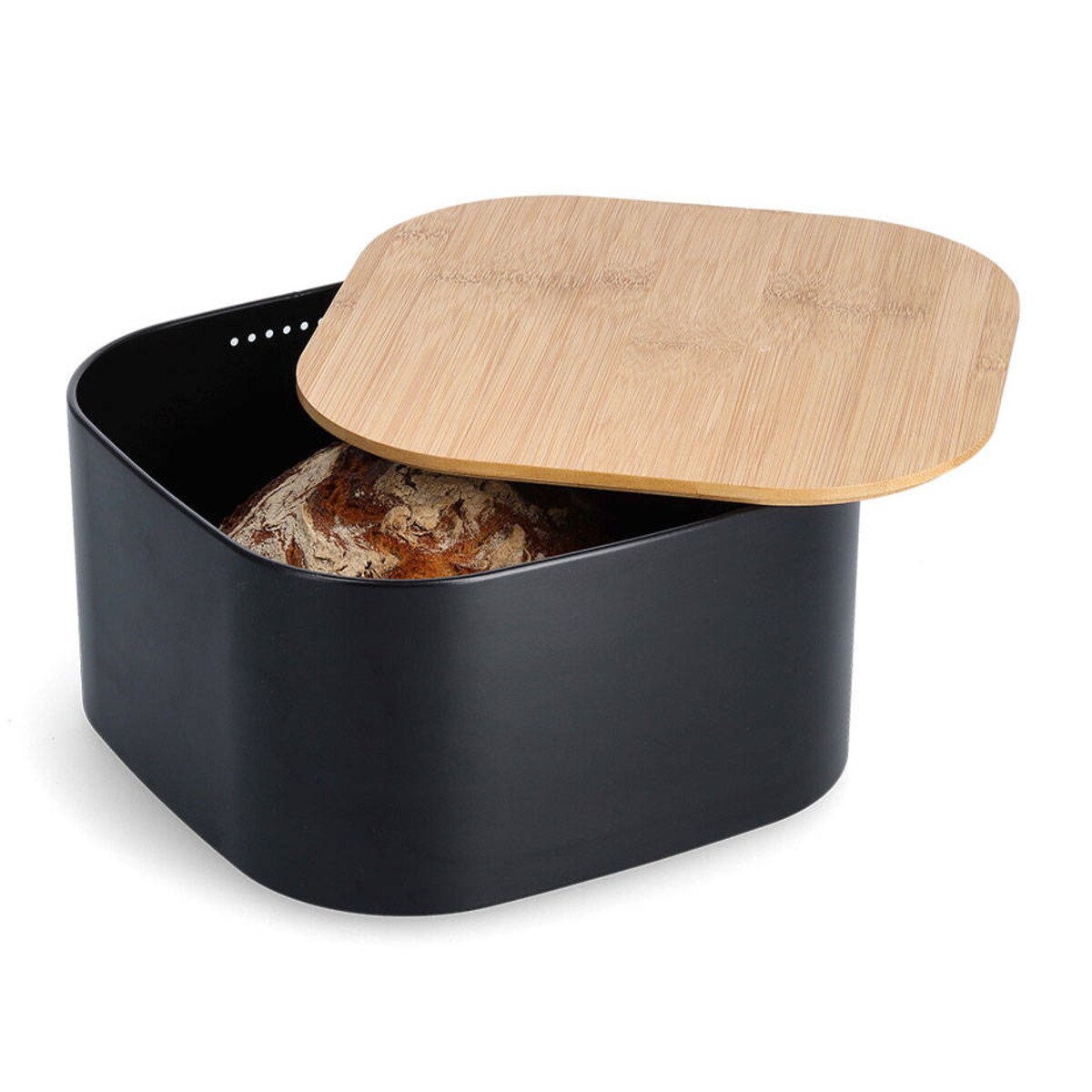 Chlebak metalowy z bambusową pokrywką, 26,5 cm