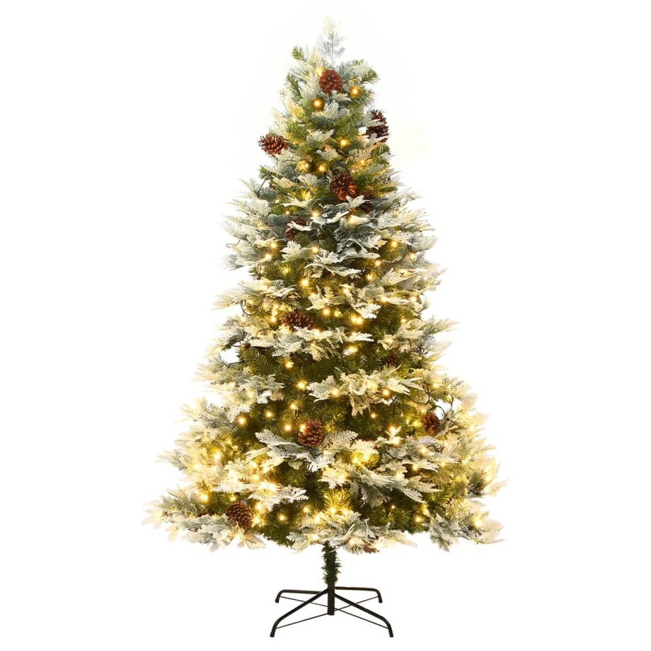 vidaXL Sztuczna choinka z lampkami i szyszkami, zielona 195 cm, PVC/PE
