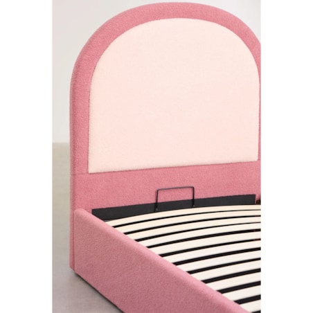 Łóżko z pojemnikiem na pościel, bouclé, różowe Kalwa 90x200 cm