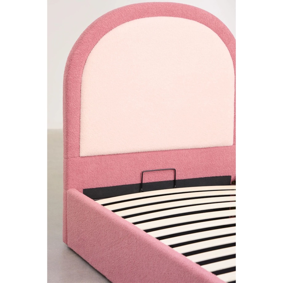Łóżko z pojemnikiem na pościel, bouclé, różowe Kalwa 90x200 cm